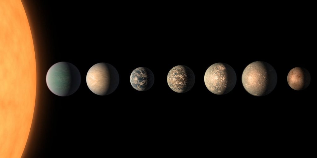 Egzoplaneti u sustavu TRAPPIST-1, od kojih neki mogu potencijalno ugostiti vanzemaljski život. Izvor: NASA / svemirski teleskop Spitzer