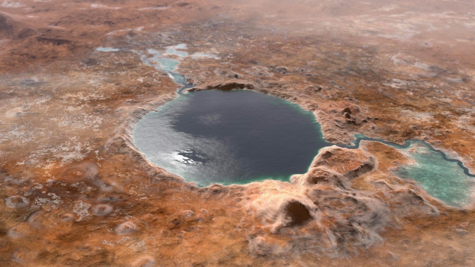 Krater Jezero, koji danas služi kao mjesto slijetanja rovera Perseverance, nekoć je bio divovsko jezero. Znanstvenici vjeruju da je to jedno od najboljih mjesta za pretraživanje drevnog mikrobnog života na Marsu, što je još jednom predložilo novo istraživanje. Izvor: NASA / JPL-Caltech