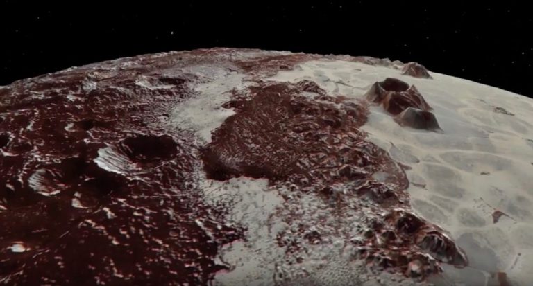 Pogled na fascinantnu površinu Plutona snimljenu iz starog NASA-inog videozapisa New Horizonsa.Izvor: NASA / JHUAPL / SwRI / Paul Schenk i John Blackwell, Lunar and Planetary institute
