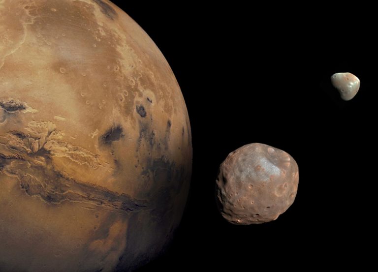 Mars i njegovi prirodni sateliti Fobos i Deimos. Izvor: TOKYO INSTITUTE OF TECHNOLOGY