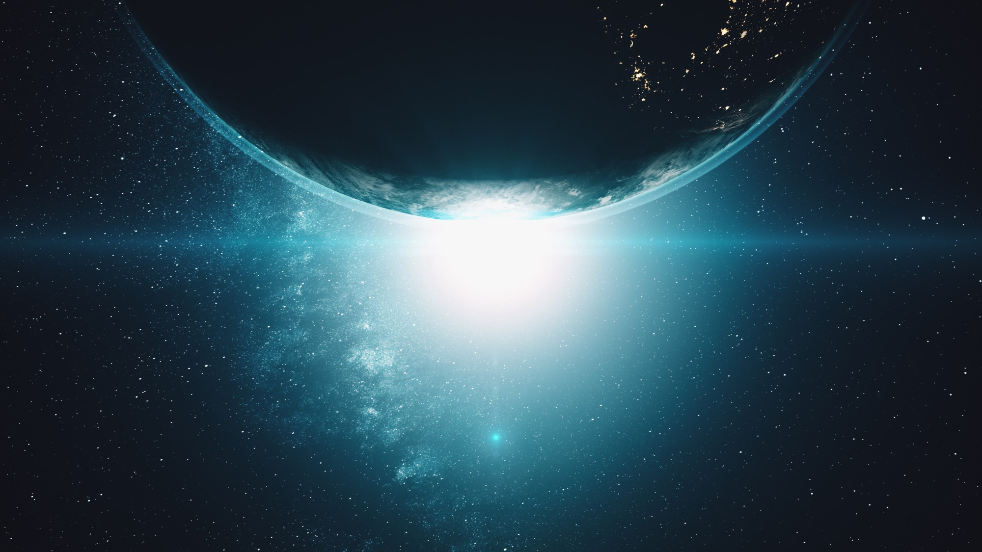 Earth from outer space night to day transition. Realistic sunrise world skyline. Planet spin zooming out. 3d render animation. Science concept. Elements of this media furnished by NASA
