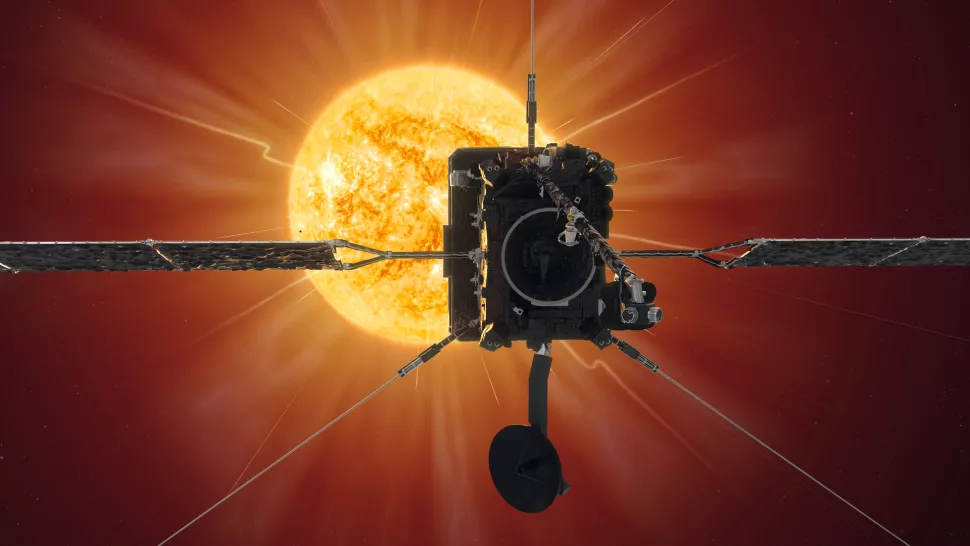 An artist's depiction of the joint NASA-European Space Agency Solar Orbiter at work studying the sun. (Image credit ESA-Medialab)