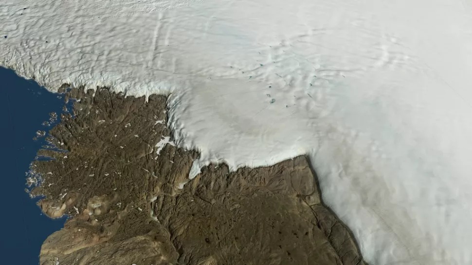 Udarni krater Hiawatha na Grenlandu, kako ga je prikazao NASA-in Scientific Visualization Studio (©NASA).