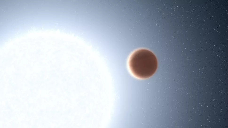 Umjetnički prikaz planeta KELT-20b koji kruži oko svoje plavo-bijele zvijezde (©NASA, ESA, Leah Hustak (STScI)).