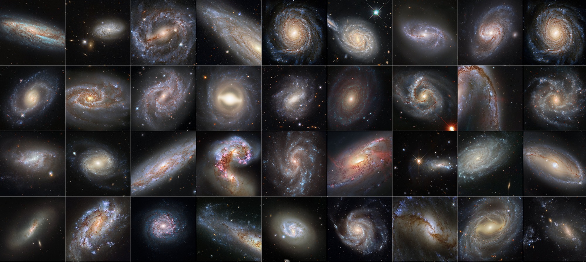 Ova zbirka od 36 slika s NASA-inog svemirskog teleskopa Hubble prikazuje galaksije koje su sve domaćini varijabli cefeuda i supernova. Ova dva nebeska fenomena ključni su alati koje astronomi koriste za određivanje astronomske udaljenosti, a korišteni su i za preciziranje našeg mjerenja Hubble konstante, brzine širenja svemira (©NASA, ESA, Adam G. Riess (STScI, JHU)).