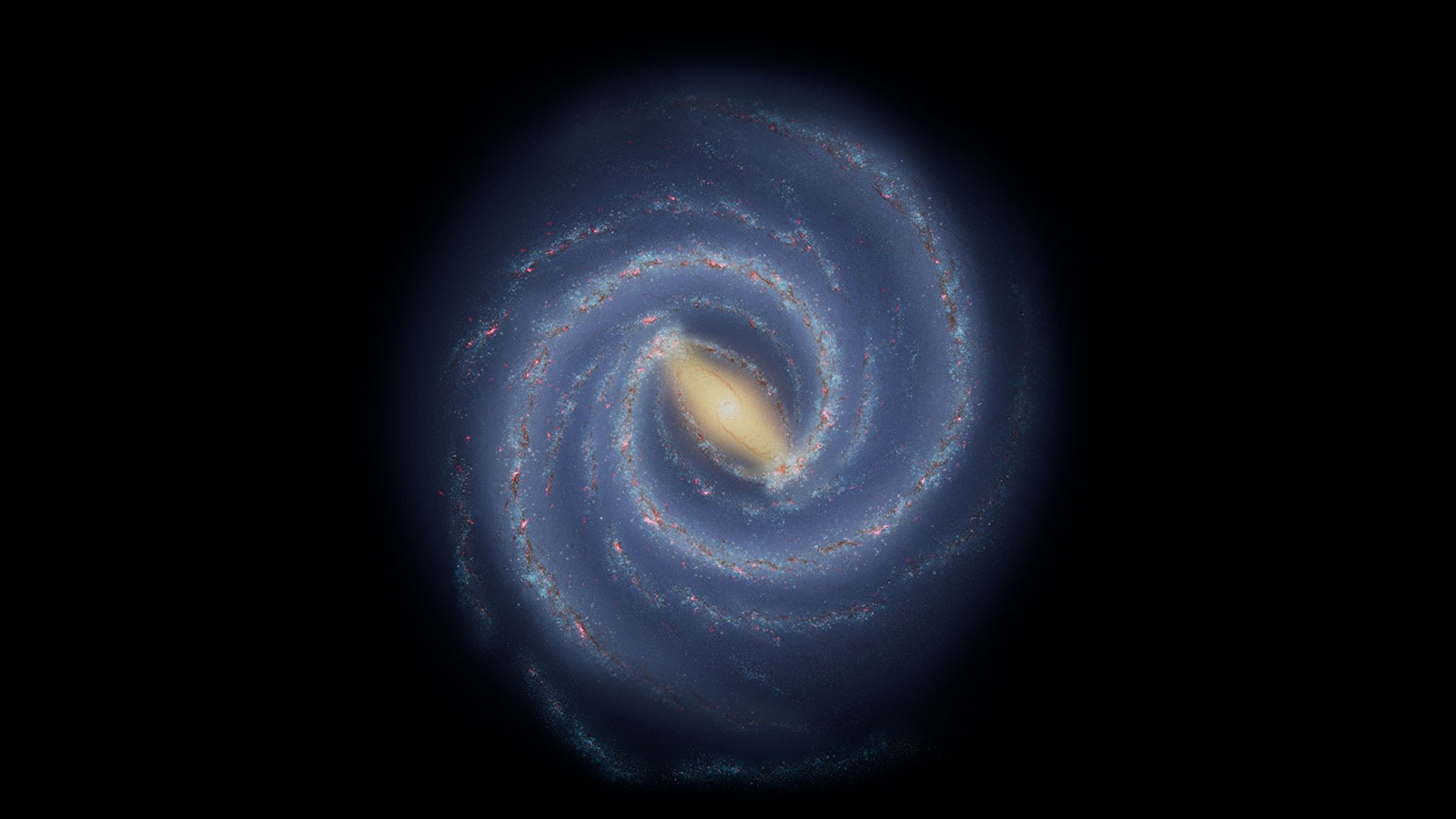 Mliječna staza ima četiri spiralna kraka, ali astronomi još uvijek raspravljaju o njihovim veličinama i položajima (© NASA/JPL-Caltech).