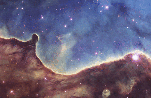 Animirana usporedba detalja, tj. dijela 'kozmičkih litica', izrezanog iz većih snimka koje su snimili svemirski teleskop Hubble i novi revolucionarni teleskop James Webb (©NASA/ESA/CSA/STScI).