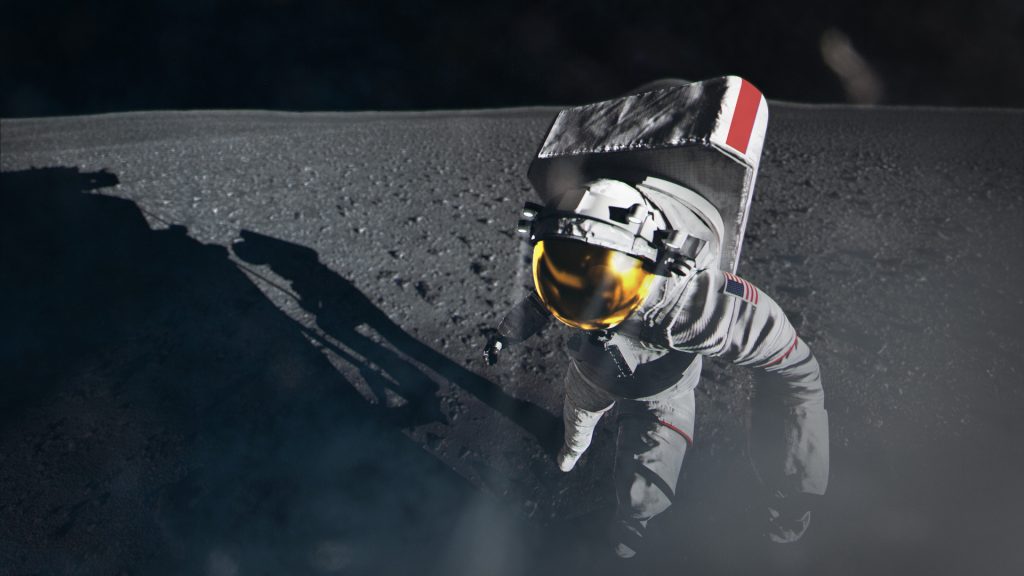 Umjetnički prikaz astronauta koji izlazi iz landera na površini Mjeseca (©NASA).