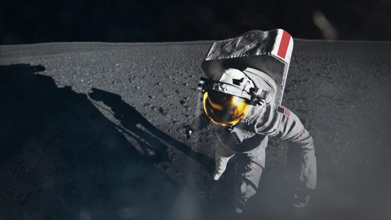 Umjetnički prikaz astronauta koji izlazi iz landera na površini Mjeseca (©NASA).