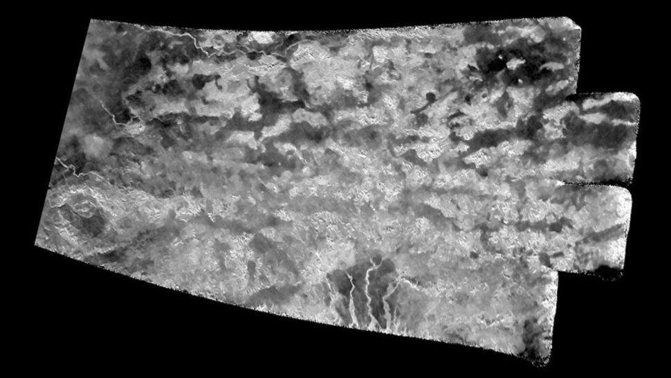 Područje dina Shangri-La – ovdje vidljivo na snimkama letjelice Cassini – formirano je od finih ledenih kristala (©NASA/JPL-Caltech/ASI/Université Paris-Diderot).