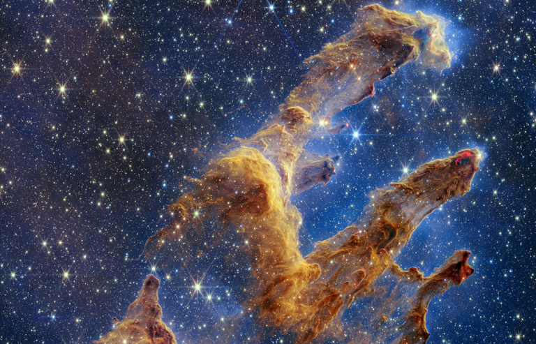 NASA-in James Webb svemirski teleskop snimio je blizu infracrvenu sliku Stupova stvaranja. Izvor: NASA, ESA, CSA, STScI; Joseph DePasquale (STScI), Anton M. Koekemoer (STScI), Alyssa Pagan (STScI).