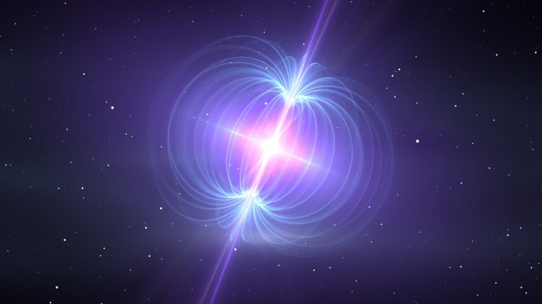 Umjetnički prikaz magnetara koji stvara nevjerojatno snažno magnetsko polje (©quantamagazine.org).