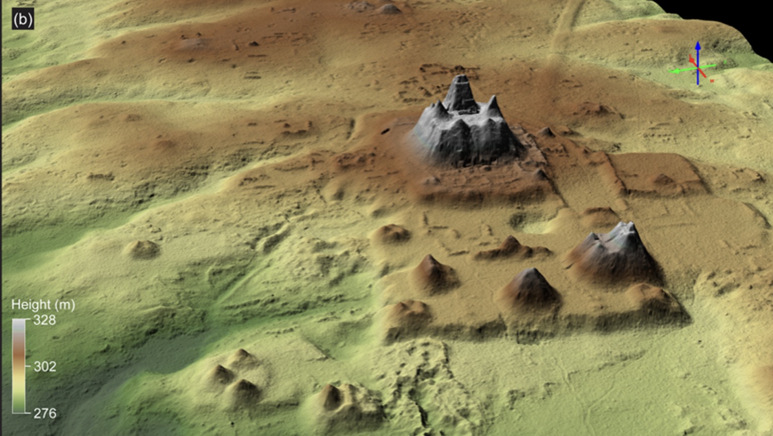 LiDAR 3D prikaz piramidalnog kompleksa La Danta, koji se nalazi na istočnoj strani gradskog središta u El Miradoru (©Hansen et al. 2022).
