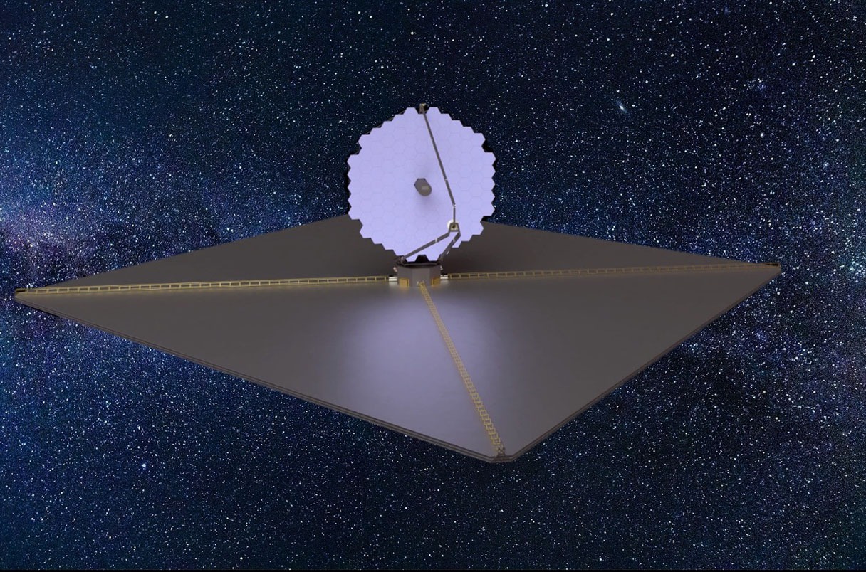 NASA-in 'Habitable Worlds Observatory' neće biti velik kao 15-metarski koncept LUVOIR (vidljiv na slici), ali bi mogao uključivati segmentirano zrcalo (©NASA).