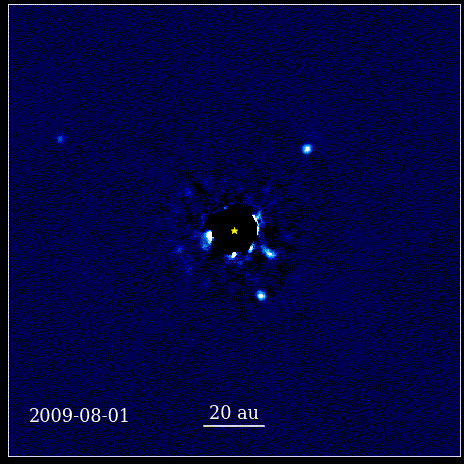 Animacija četiri egzoplaneta koji 'plešu' oko zvijezde HR8799 (©Jason Wang/Northwestern University).