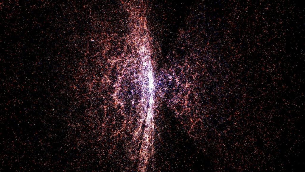 Vizualizacija strukture kozmosa. Zasluge- NASA:University of Chicago and Adler Planetarium and Astronomy Museum