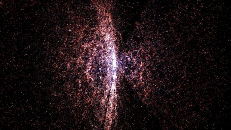 Vizualizacija strukture kozmosa. Zasluge- NASA:University of Chicago and Adler Planetarium and Astronomy Museum