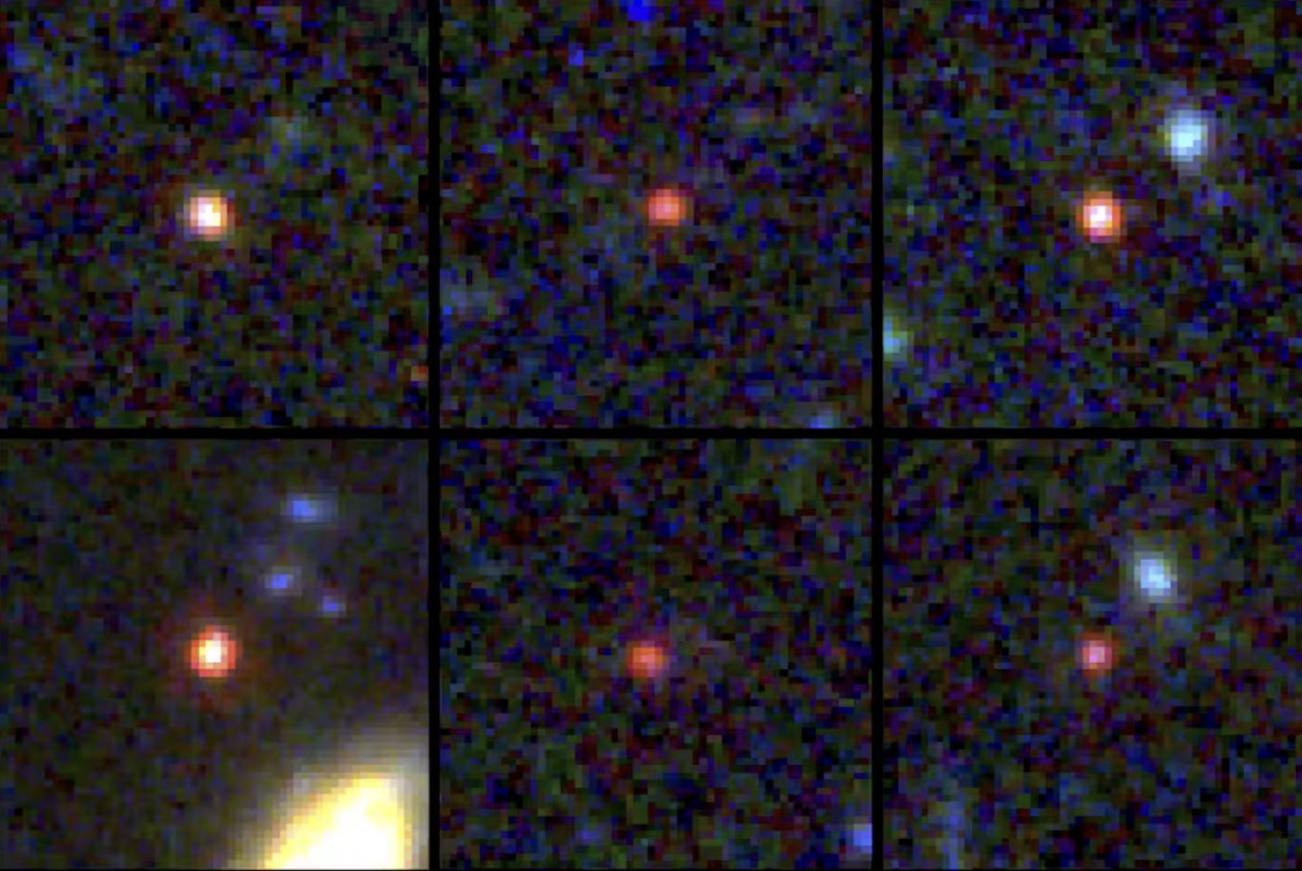 Šest najstarijih galaksia koje je pronašao James Webb. NASA/ESA/CSA/I. Labbe.