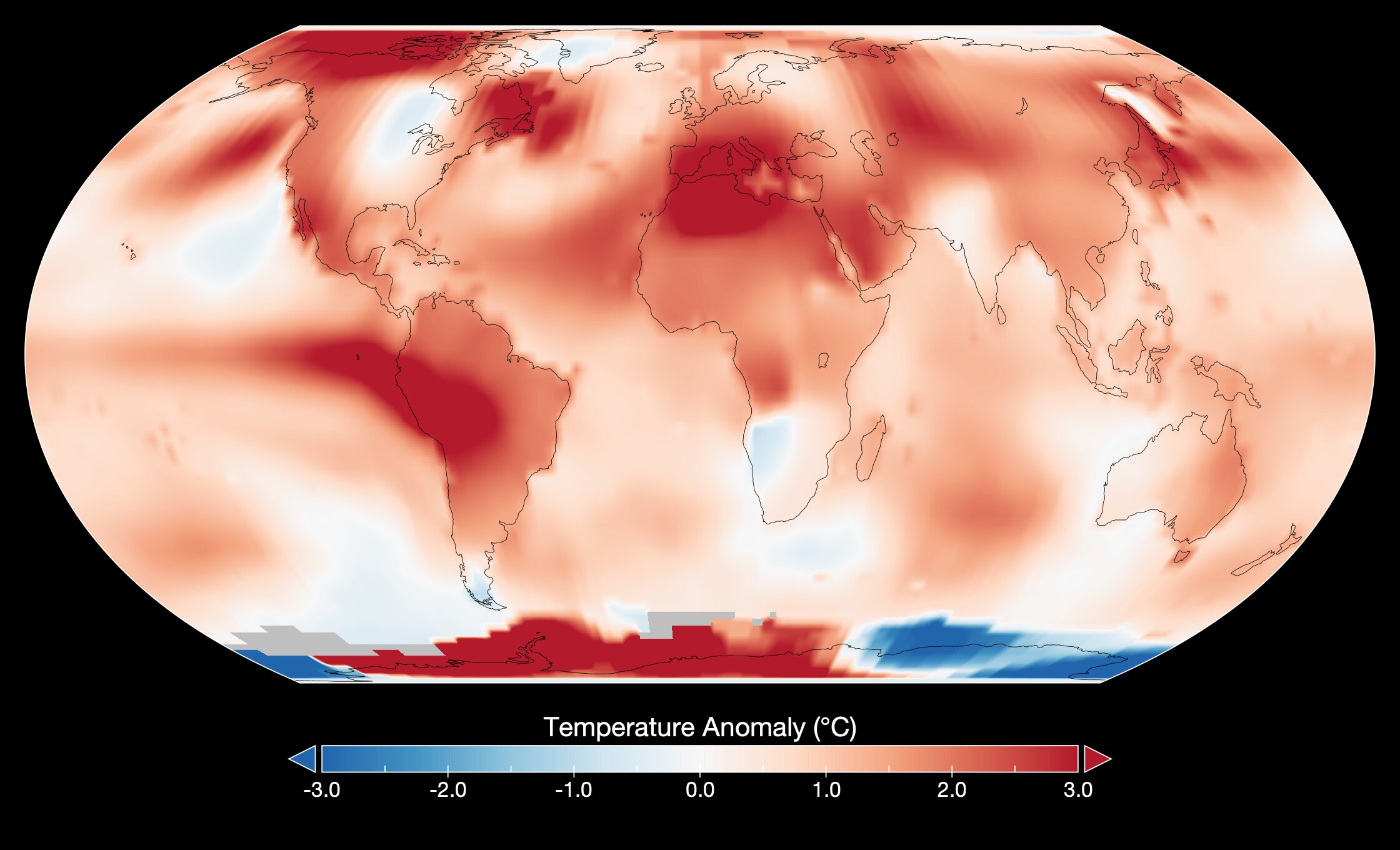 Karta koja pokazuje porast temperature