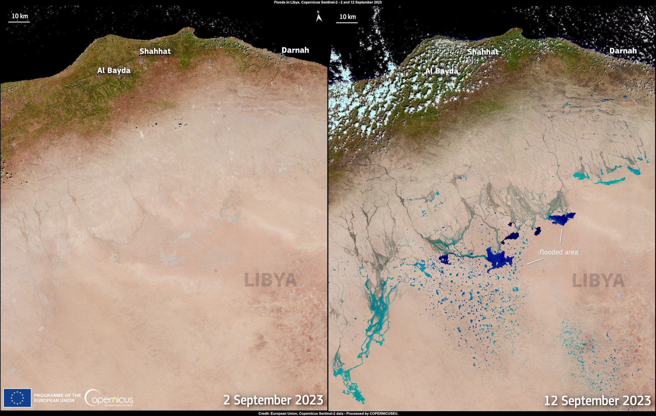 Oluja Daniel stvorila je pustinjska jezera u Libiji vidljiva iz svemira