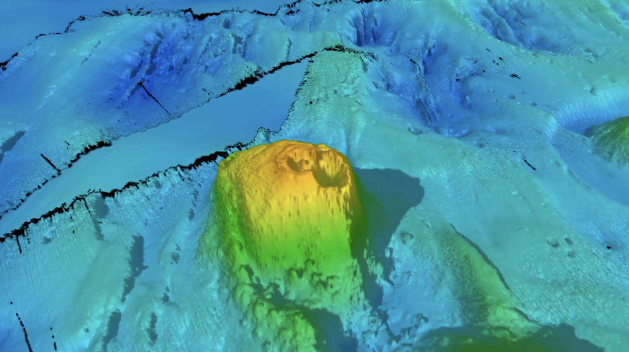 Istraživači su otkrili vulkan s dvostrukim otvorom unutar područja istraživanja. (Zasluge za sliku: FOCUS volyage.