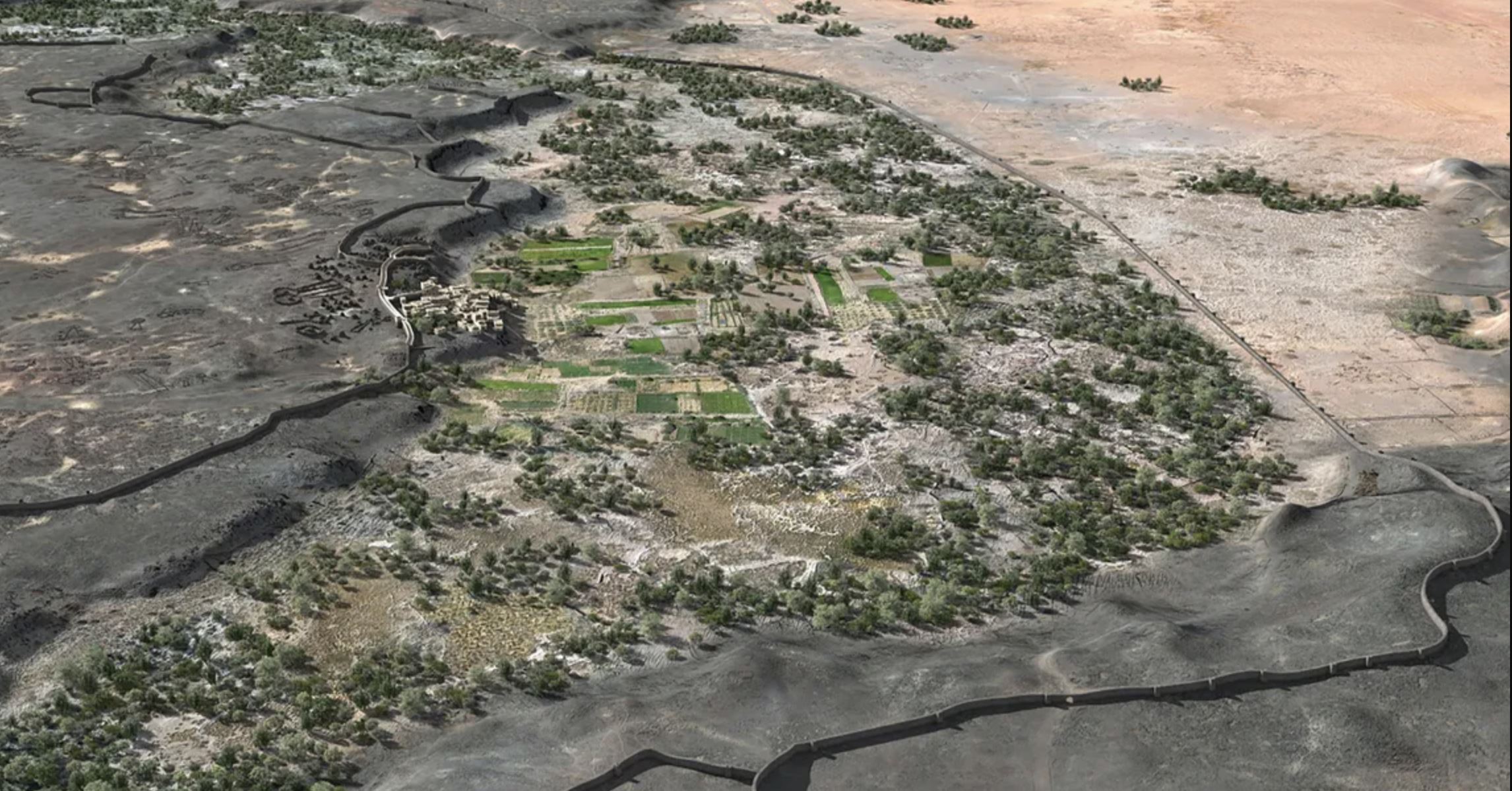 Rekonstrukcija utvrda iz sjevernog dijela oaze ograđene zidinama Khaybar. Autor slike: © Arheološki projekt Khaybar Longue Durée, M. Bussy & G. Charloux.