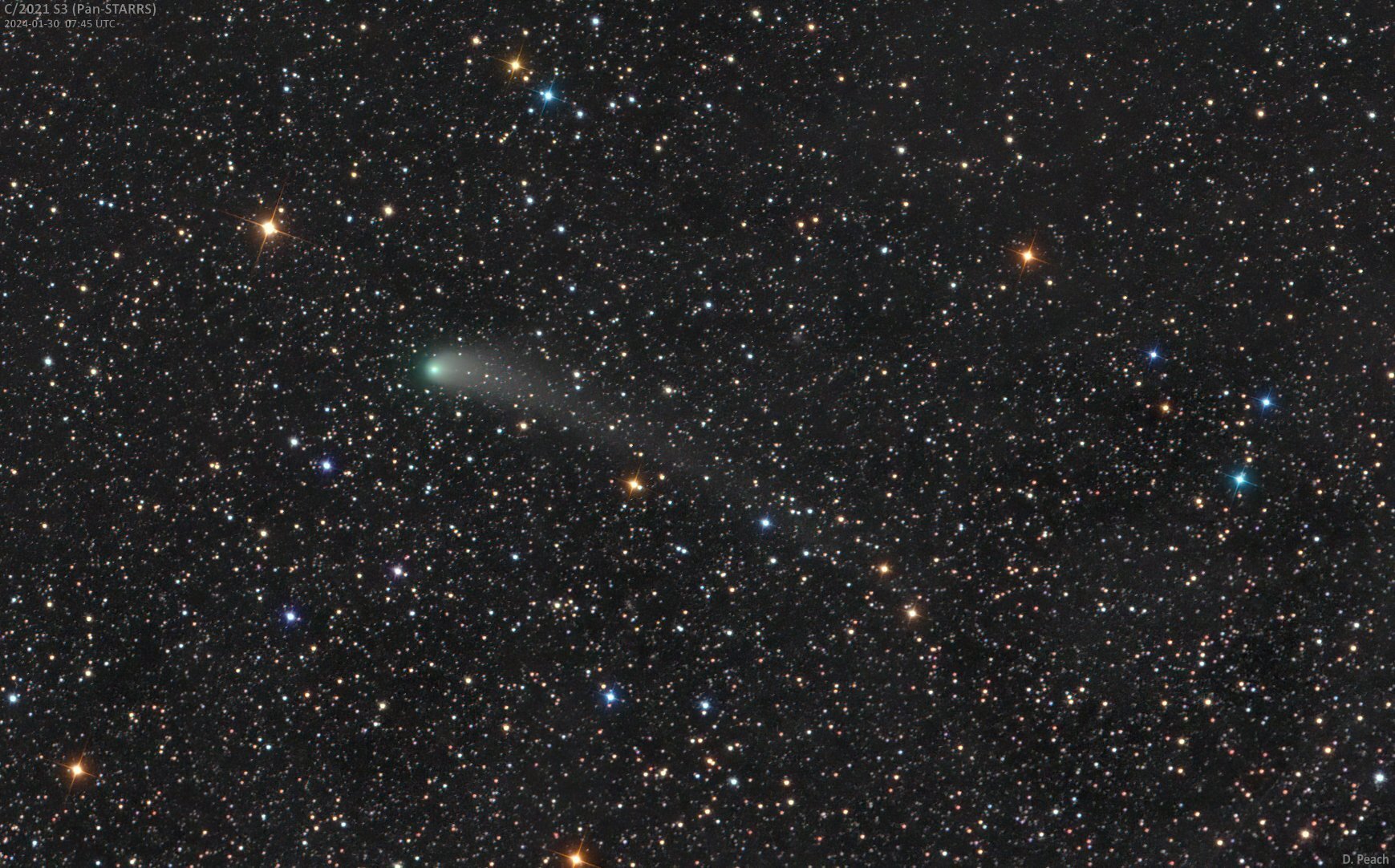 Kometa C/2021 S3 Pannstars. Zasluge: Zasluge: Damian Peach.