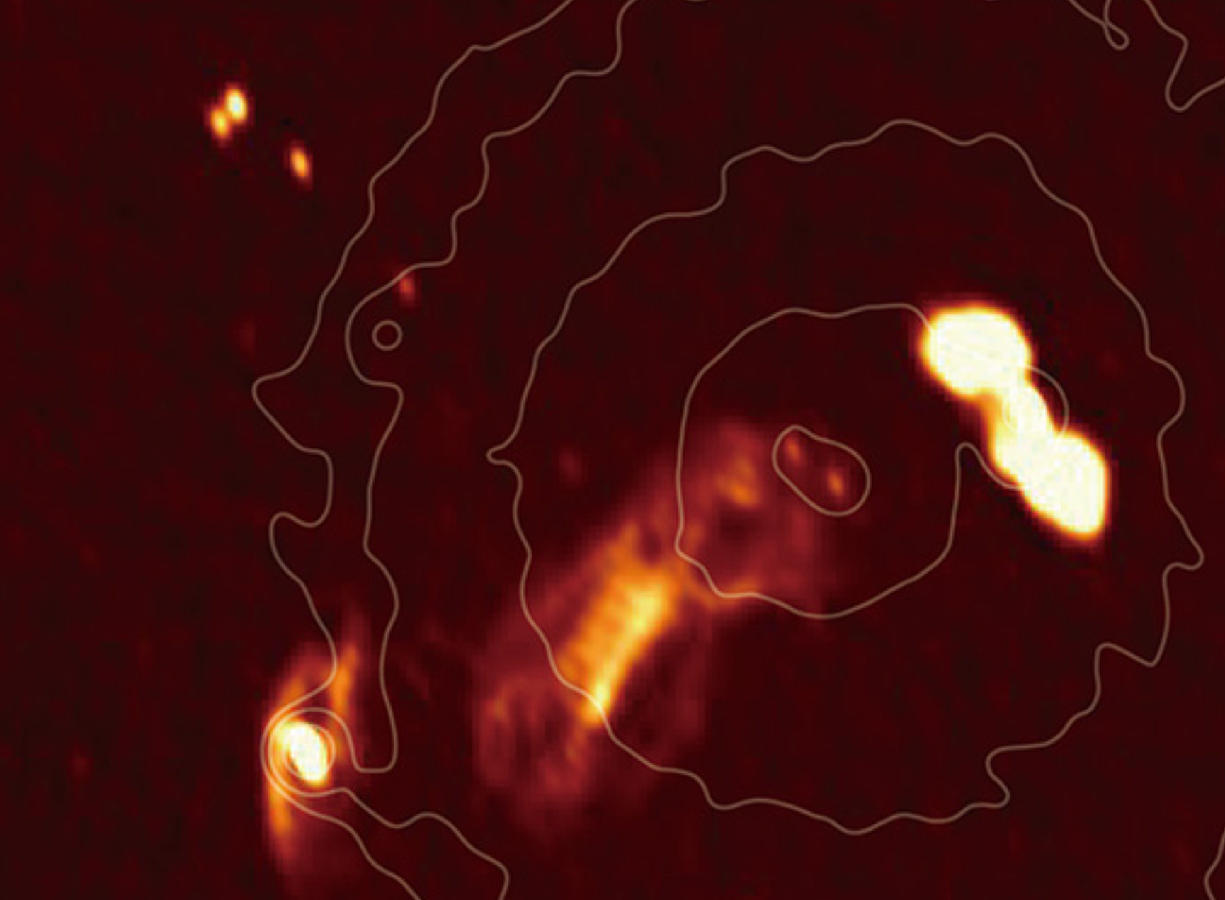 GMRT radio fotografija središnje regije skupa galaksija Hydra. Zasluge: Kohei Kurahara.