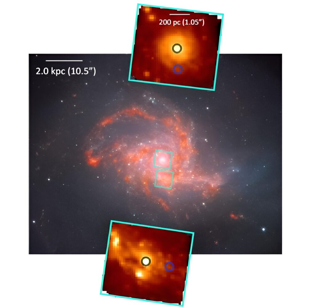 JWST/NIRCam fotografija u lažnim bojama NGC 3256, snimljena pomoću filtara F150W, F200W i F444W, prikazuje detaljanu vizualizaciju galaksije. Dodatno, snimke kontinuuma svake jezgre snimljene NIRSpec G235H/F170LP instrumentom na valnoj duljini od 2 µm, koje obuhvaćaju cijelo vidno polje, također su prezentirane. Zasluge: Bohn i sur., 2024.
