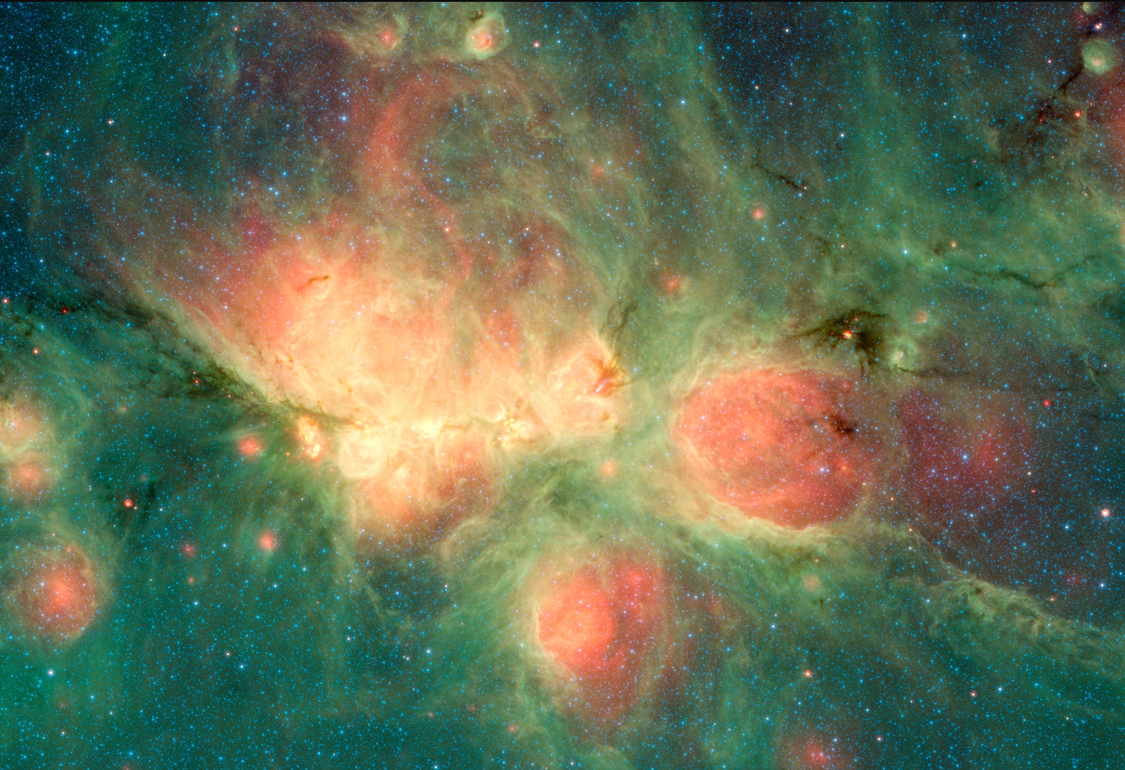 Infracrveni pogled NGC 6334I. Zasluge: NASA/JPL-Caltech.