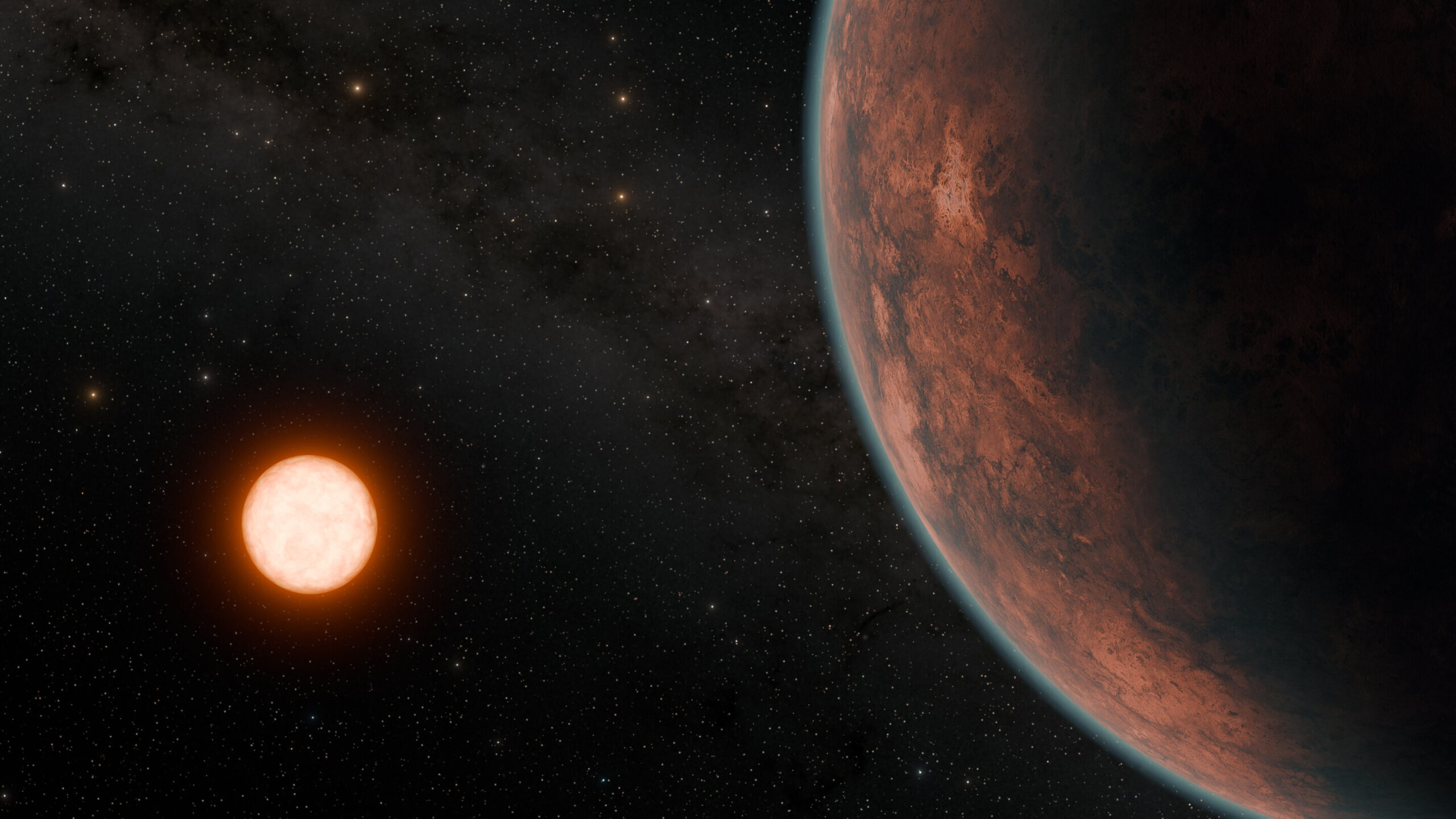 Gliese 12 b, koji orbitira oko hladne crvene patuljaste zvijezde udaljene samo 40 svjetlosnih godina, obećava astronomima pružiti više informacija o tome kako planeti blizu svojih zvijezda zadržavaju ili gube svoje atmosfere. U ovoj umjetničkoj koncepciji, Gliese 12 b je prikazan kako zadržava tanku atmosferu. Zasluge: NASA/JPL-Caltech/R. Hurt (Caltech-IPAC).