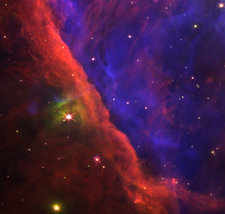 Orionova maglica. Zasluge: NASA/ESA/CSA, E. Dartois, E. Habart, PDRs4All ERS team.