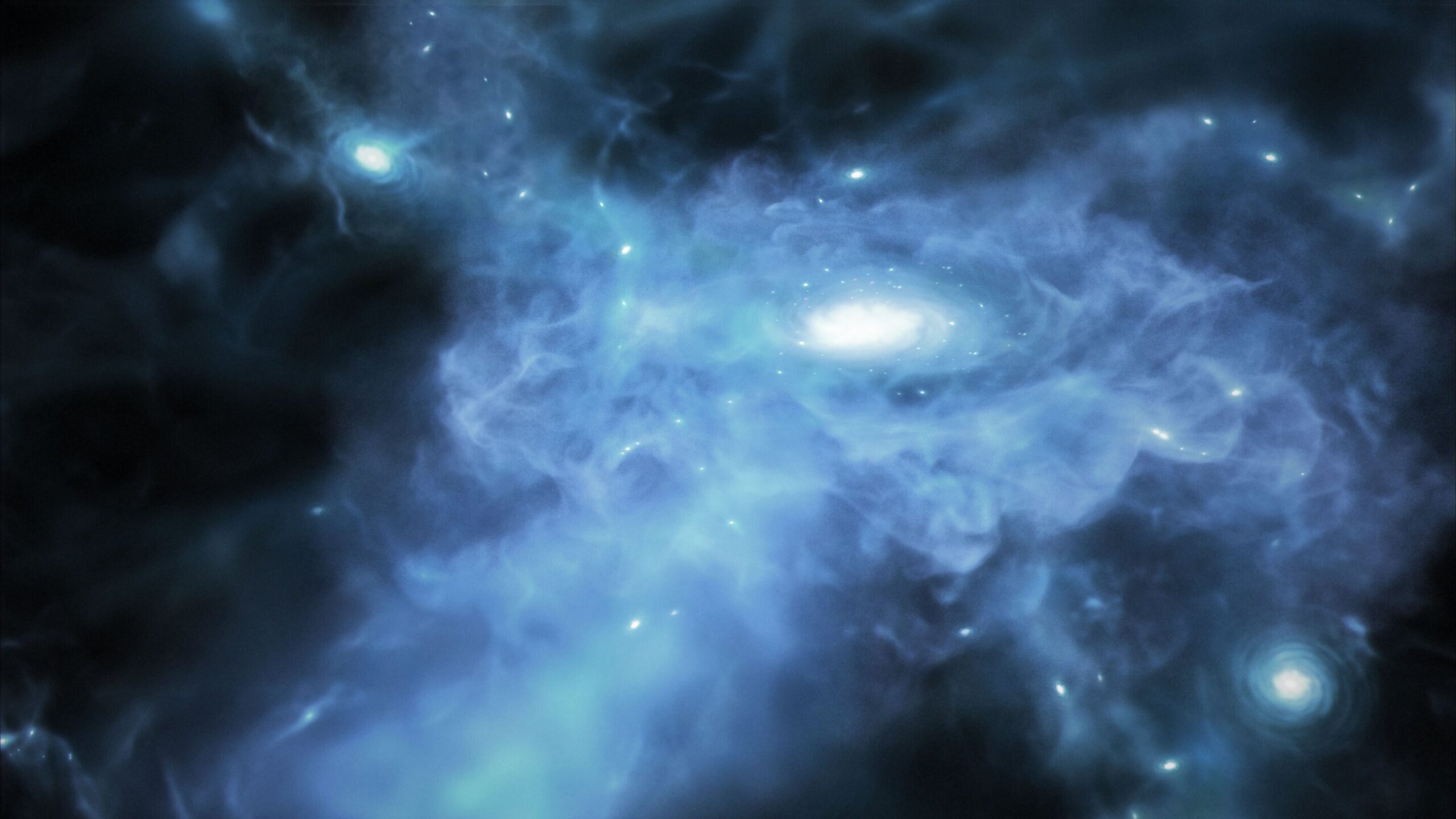 Plin koji se akumulira i prikuplja na mini-galaksiju u procesu nastajanja. Iako teorije i računalne simulacije ovako predviđaju formiranje galaksija, nikada prije to nije bilo izravno promatrano. Zasluge: NASA.