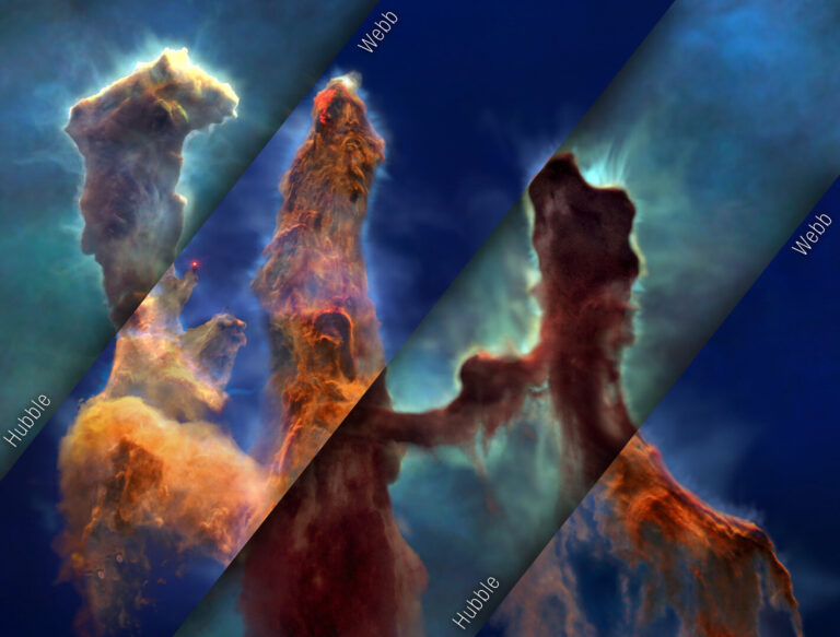 Stupovi stvaranja zvijezda u novoj vizualizaciji iz NASA-inih Hubble i Webb teleskopa. Zasluge: Greg Bacon (STScI), Ralf Crawford (STScI), Joseph DePasquale (STScI), Leah Hustak (STScI), Christian Nieves (STScI), Joseph Olmsted (STScI), Alyssa Pagan (STScI), Frank Summers (STScI), NASA's Universe of Learning.