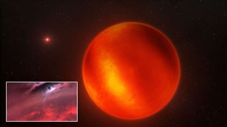 Umjetnički prikaz najbližeg smeđeg patuljka Zemlji, WISE 1049AB (glavna slika). Autor: ESO/I. Crossfield/N. Risinger. Umetak: Prikaz olujnog vremena na smeđem patuljku. Autor: NASA. Sekundarni autor: NASA/JPL-Caltech/Sveučilište Zapadni Ontario/Sveučilište Stony Brook/Tim Pyle.