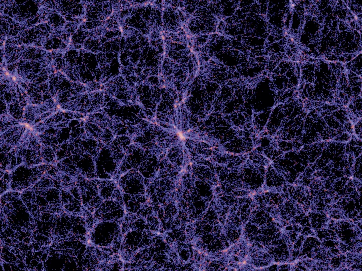 Kozmička mreža pojavljuje u simulacijama svemira koristeći standardni model kozmologije, poput ove. Izvor slike: V. Springel, Max-Planck Institut für Astrophysik, Garching kod Münchena.