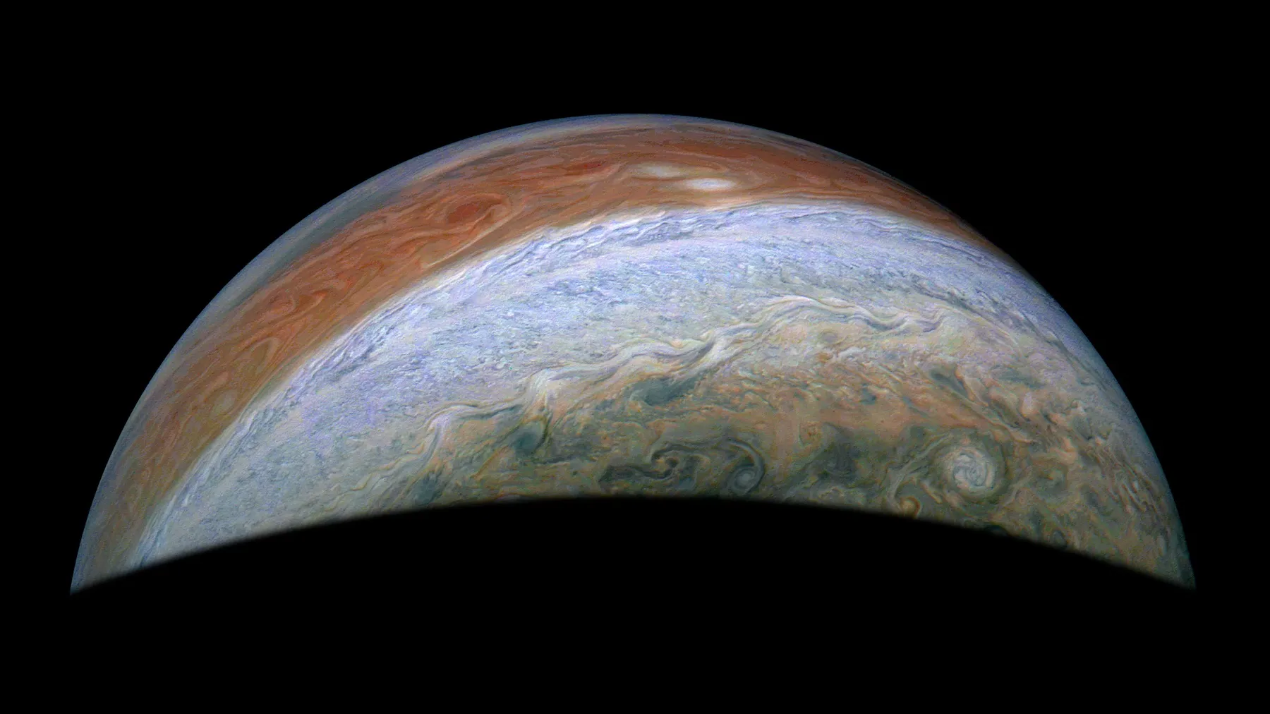 Pogled na Jupiter. Zasluge: NASA / SwRI / MSSS / Jackie Branc.