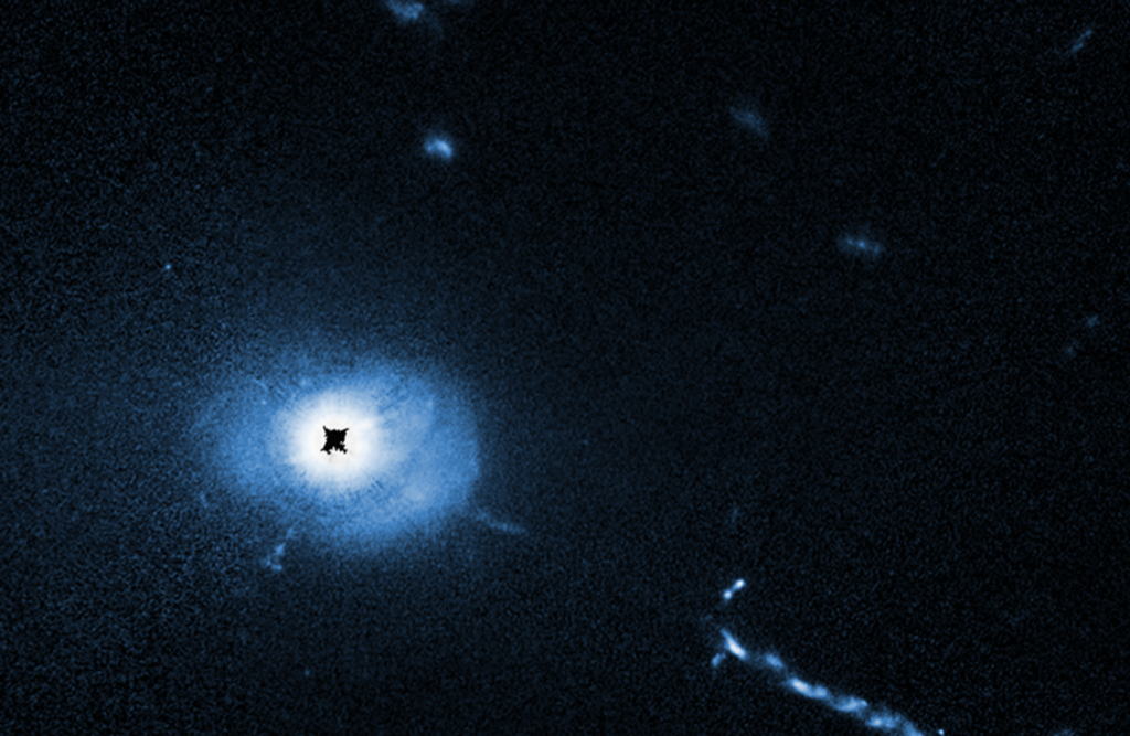 Hubble otkrio skrivene strukture u blizini moćnog kvazara. Zasluge: NASA, ESA, Bin Ren (Université Côte d’Azur/CNRS); Priznanje: John Bahcall (IAS); Obrada slike: Joseph DePasquale (STScI).