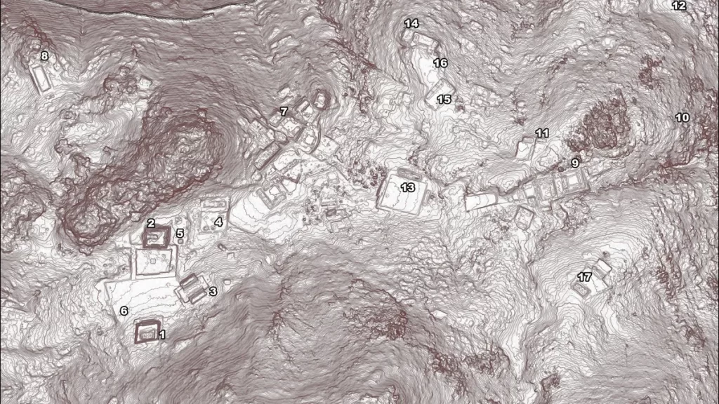 Ova lidar snimka otkriva kompleks koji je vjerojatno služio kao rezidencija i upravno središte vladara grada. (Izvor slike: Arheološki projekt Guiengola).