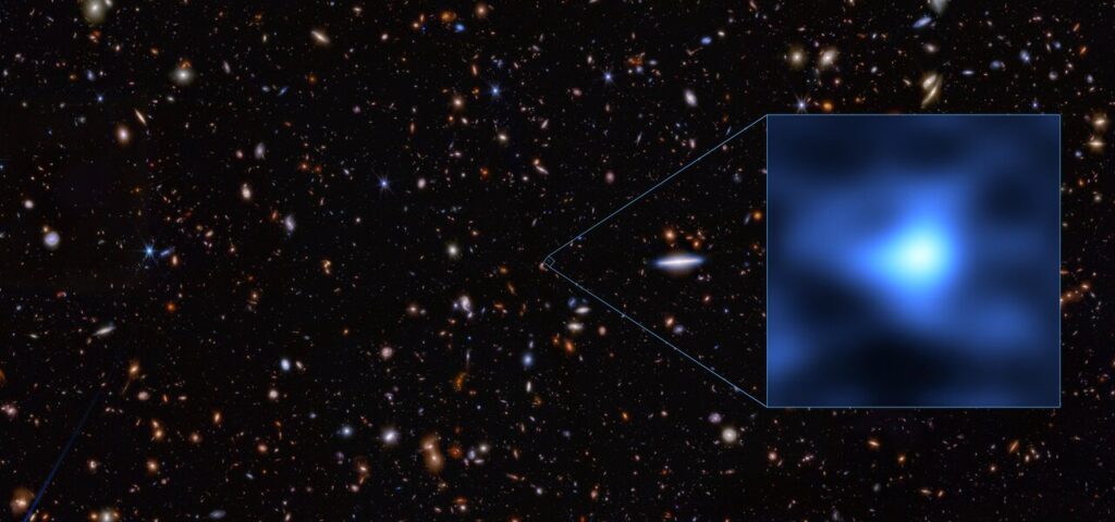 Dva neovisna tima astronoma otkrila su prisutnost kisika u najudaljenijoj dosad poznatoj galaksiji, nazvanoj JADES-GS-z14-0. Ovo iznimno otkriće, objavljeno u dva zasebna znanstvena rada, omogućeno je zahvaljujući iznimnoj osjetljivosti opservatorija ALMA (Atacama Large Millimeter/submillimeter Array), u kojem sudjeluje i Europski južni opservatorij (ESO). Rekordna detekcija prisutnosti kisika u tako ranoj galaksiji natjerala je astronome da preispitaju dosadašnja uvjerenja o brzini nastanka i razvoja galaksija u prvim trenucima svemira.