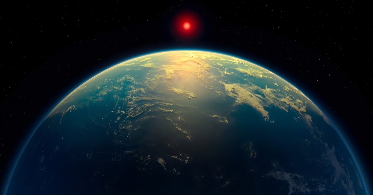 Ilustracija prikazuje kako bi mogao izgledati oceanski svijet, kakvim neki znanstvenici smatraju planet K2-18b.