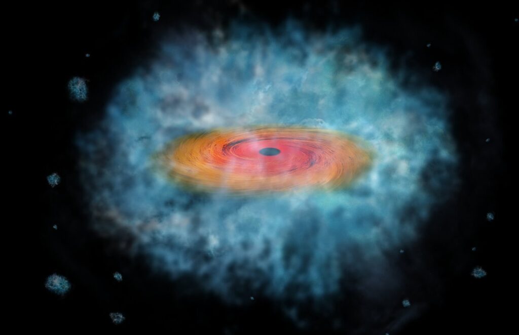Umjetnička ilustracija prikazuje mogući začetak supermasivne crne rupe. Izvor: ESA/Hubble