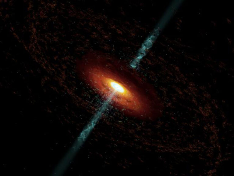 Ilustracija AGN. Zasluge: Zasluge: Cosmovision (l Dr. Wolfgang Steffen. A. Marscher; NRAO/AUI/NSF.
