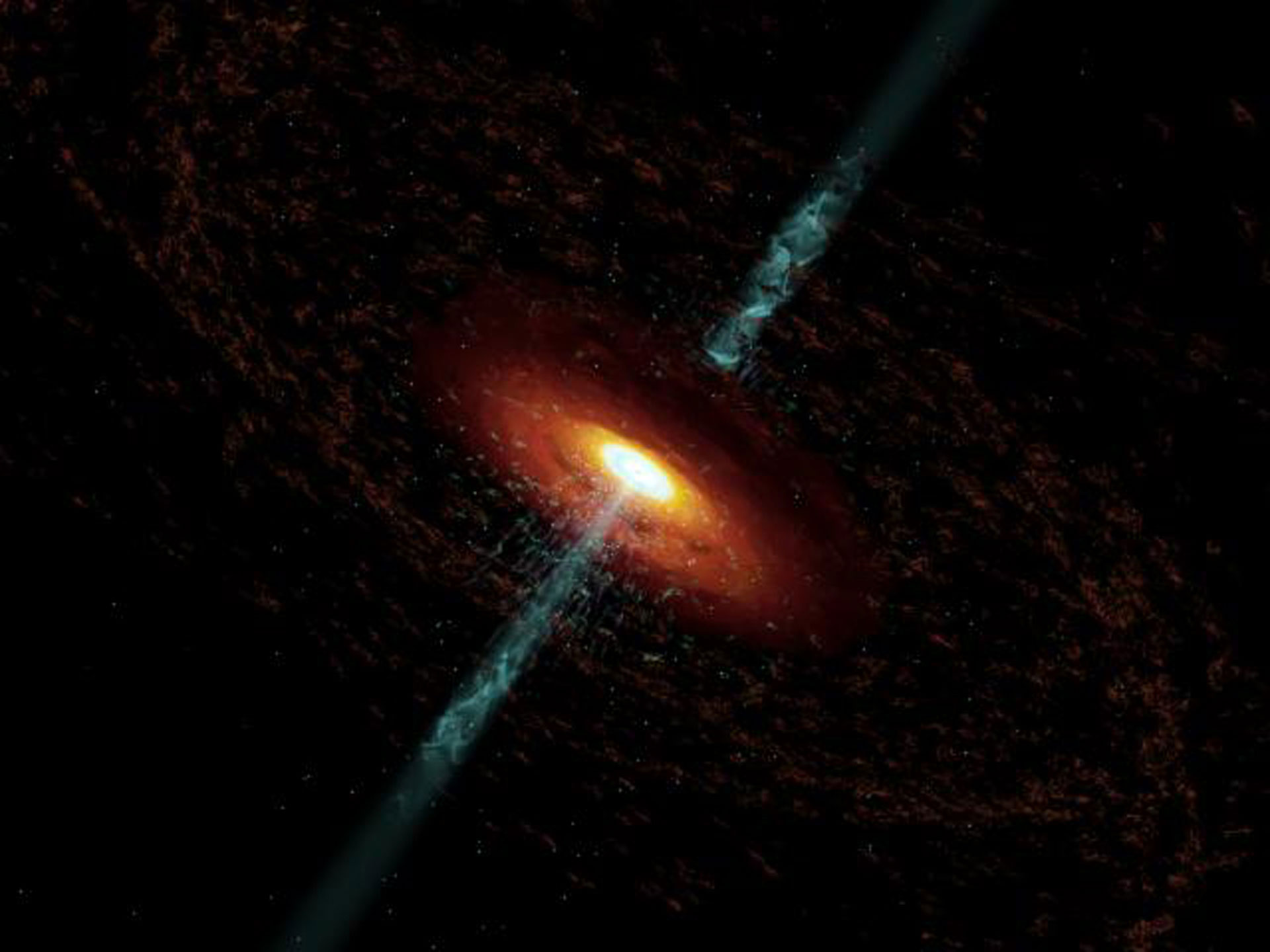Ilustracija AGN. Zasluge: Zasluge: Cosmovision (l Dr. Wolfgang Steffen. A. Marscher; NRAO/AUI/NSF.