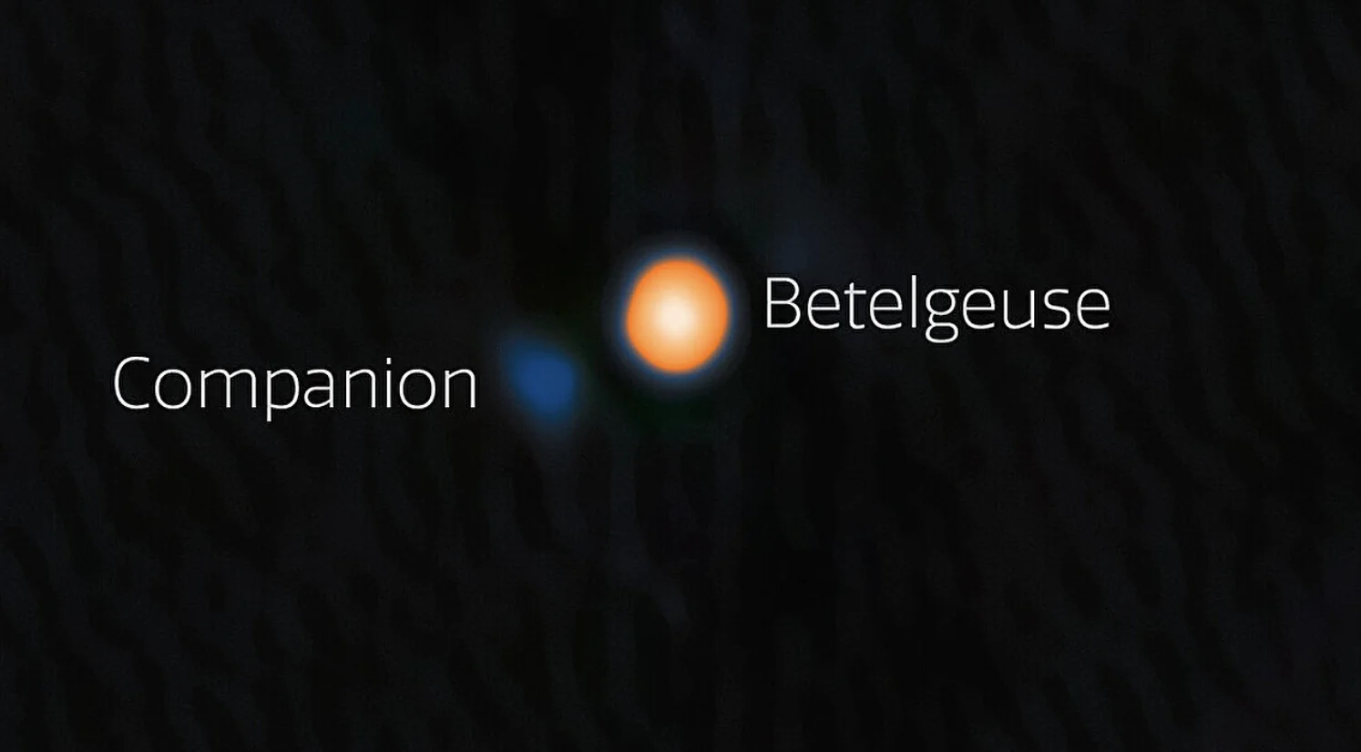Prvi izravni snimak zvjezdanog pratitelja Betelgeza, uočen pomoću instrumenta ‘Alopeke na teleskopu Gemini North. Plava boja ukazuje na vruću zvijezdu tipa A ili B. Otkriće objašnjava višegodišnje promjene u sjaju Betelgeza. Zasluge: NOIRLab/Gemini/NSF/AURA, obrada: M. Zamani.