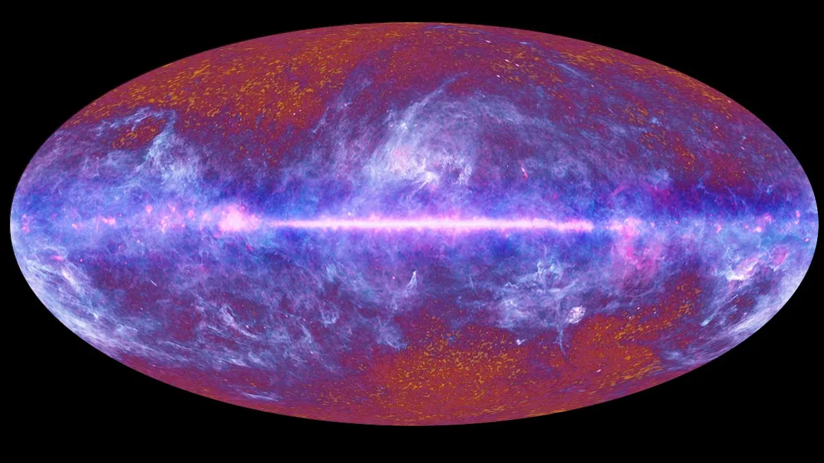 Ova karta cijelog neba, izrađena na temelju podataka sa satelita Planck Europske svemirske agencije, prikazuje ostatke Velikog praska — zračenje koje potječe iz najranijih faza svemira. (Izvor slike: ESA / LFI & HFI Consortia)