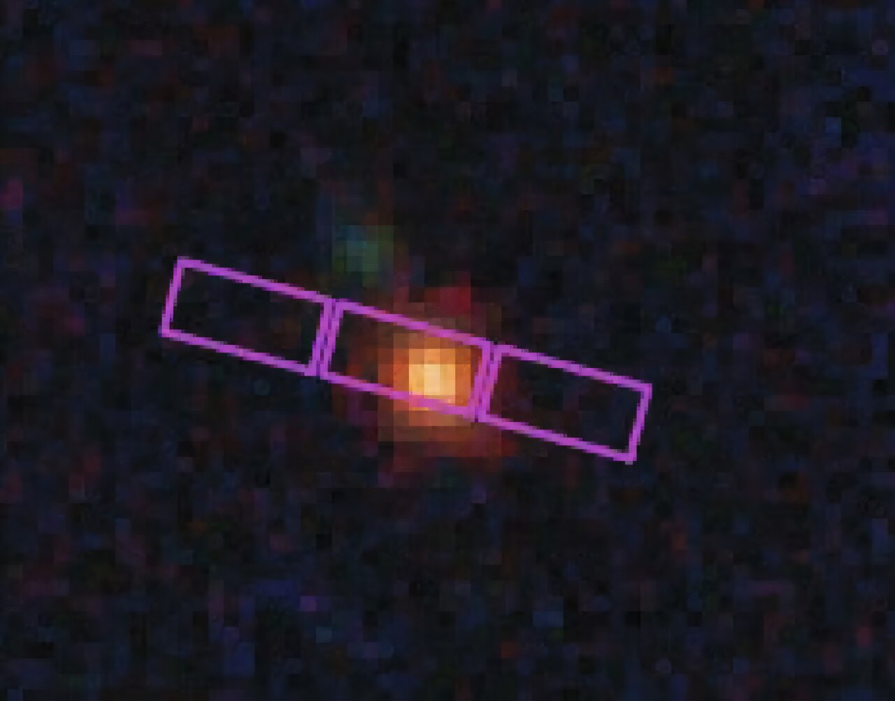 Male crvene točke su vrlo slabe i teško uočljive, što pokazuje i ova RGB slika sastavljena na temelju podataka iz JWST-ovih filtara.Izvor: Killi i sur., 2024., Astronomy & Astrophysics