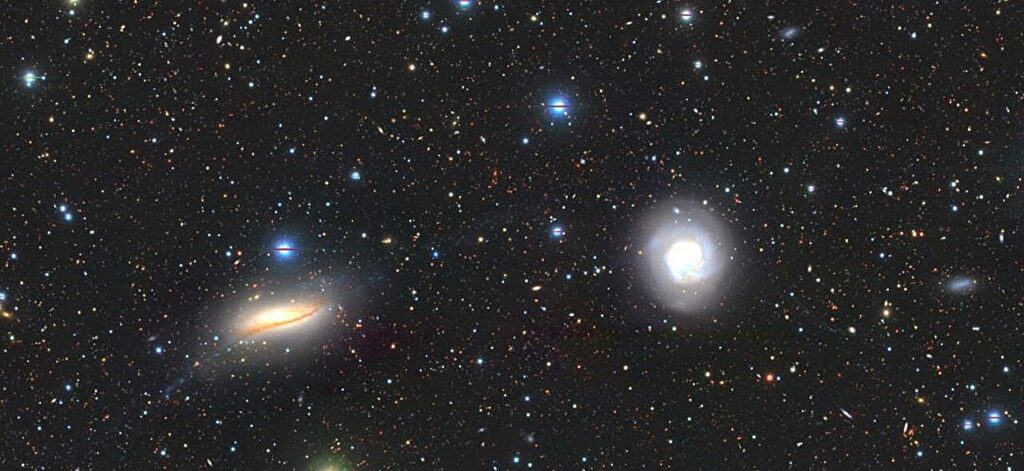 Visokorezolucijska kolor-snimka središnjih galaksija NGC 5713 i NGC 5719, snimljena instrumentom Hyper Suprime-Cam na teleskopu Subaru na Havajima. Zasluge: profesor Helmut Jerjen.