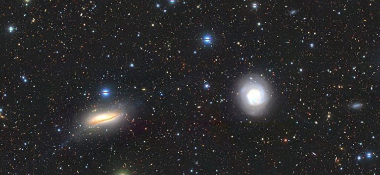 Visokorezolucijska kolor-snimka središnjih galaksija NGC 5713 i NGC 5719, snimljena instrumentom Hyper Suprime-Cam na teleskopu Subaru na Havajima. Zasluge: profesor Helmut Jerjen.
