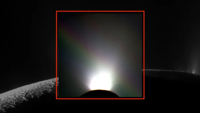 Pogled na dugu koju je stvorio Enkelad. Izvor: NASA/JPL-Caltech/Space Science Institute/Rubbrecht i sur.